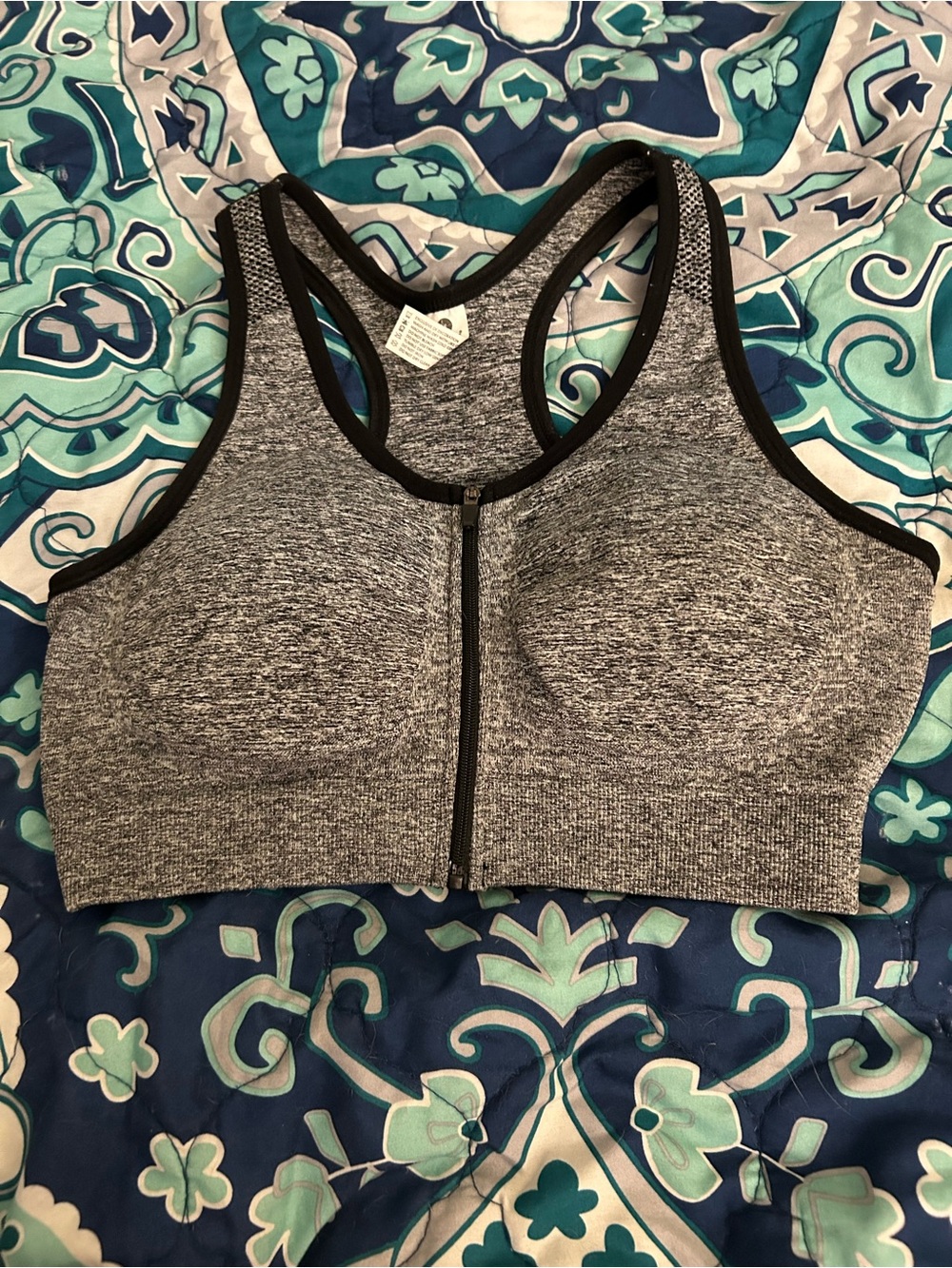 90 Degree by Reflex Gray Front Zip Sports Bra Medium Removable Cups Racerback